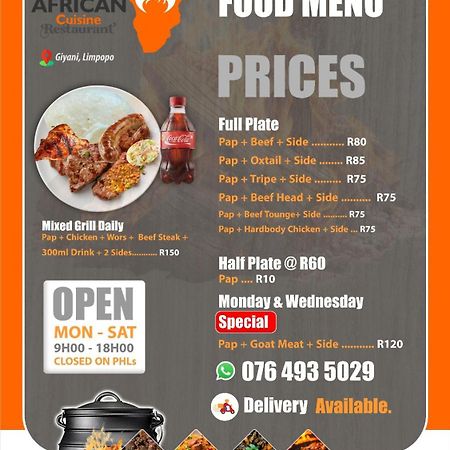 African Cuisine Restaurant Bed & Breakfast Giyani Exterior photo